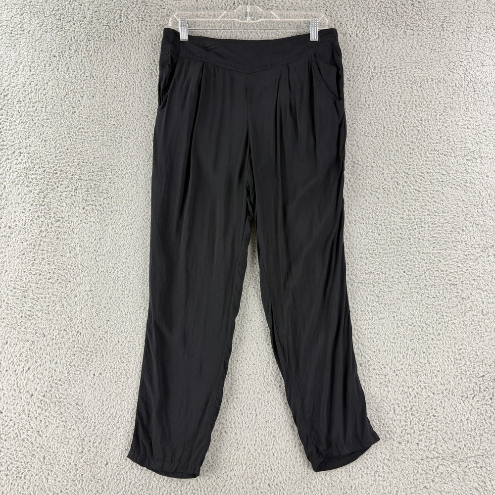 Free People Harem Pants Women M Black Pleated Rayon Tapered Relaxed Boho Pull On